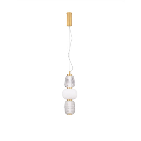 Lampa wisząca glamour z dekoracyjnym szklanym kloszem Scanzo 17cm H45cm LED 3000K złoty połysk / opal / transparent