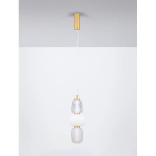 Lampa wisząca glamour z dekoracyjnym szklanym kloszem Scanzo 17cm H45cm LED 3000K złoty połysk / opal / transparent