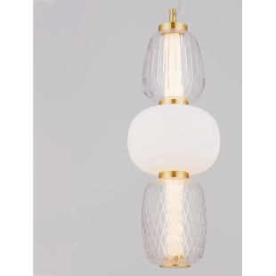 Lampa wisząca glamour z dekoracyjnym szklanym kloszem Scanzo 17cm H45cm LED 3000K złoty połysk / opal / transparent