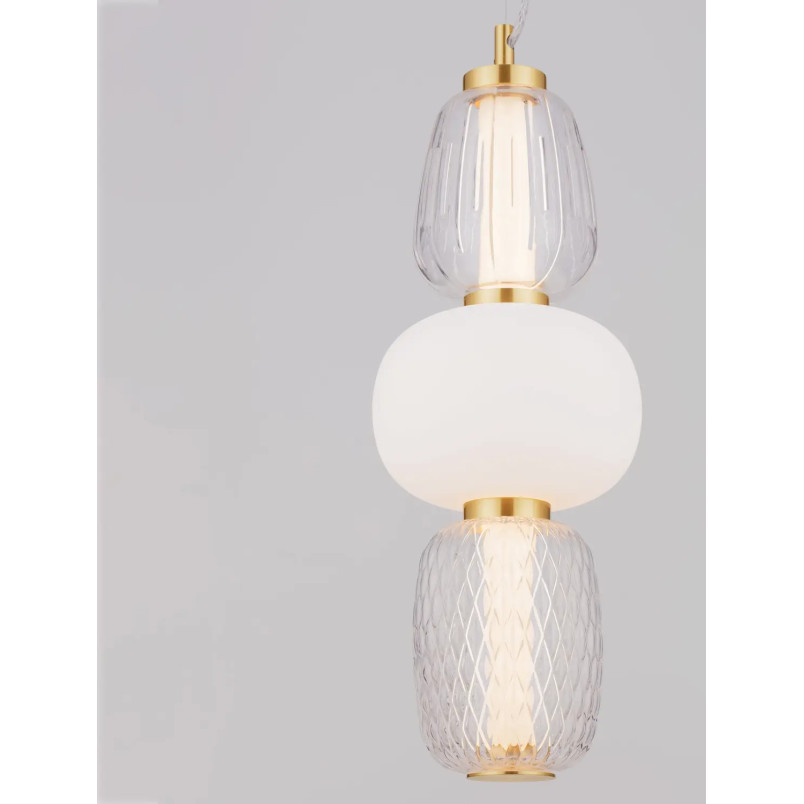 Lampa wisząca glamour z dekoracyjnym szklanym kloszem Scanzo 17cm H45cm LED 3000K złoty połysk / opal / transparent