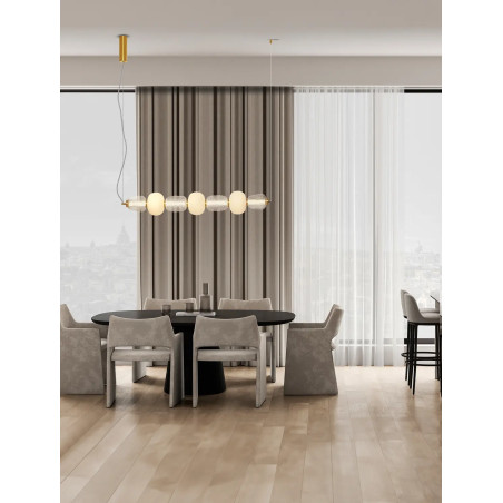 Lampa wisząca podłużna glamour z dekoracyjnym szklanym kloszem Scanzo 110cm LED 3000K złoty połysk / opal / transparent