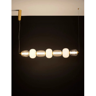 Lampa wisząca podłużna glamour z dekoracyjnym szklanym kloszem Scanzo 110cm LED 3000K złoty połysk / opal / transparent