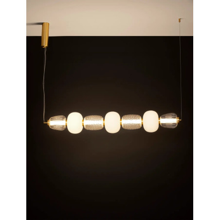 Lampa wisząca podłużna glamour z dekoracyjnym szklanym kloszem Scanzo 110cm LED 3000K złoty połysk / opal / transparent