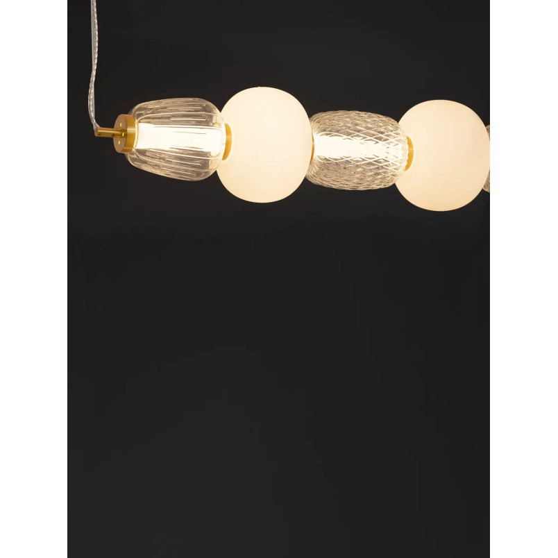 Lampa wisząca podłużna glamour z dekoracyjnym szklanym kloszem Scanzo 110cm LED 3000K złoty połysk / opal / transparent