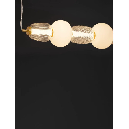 Lampa wisząca podłużna glamour z dekoracyjnym szklanym kloszem Scanzo 110cm LED 3000K złoty połysk / opal / transparent
