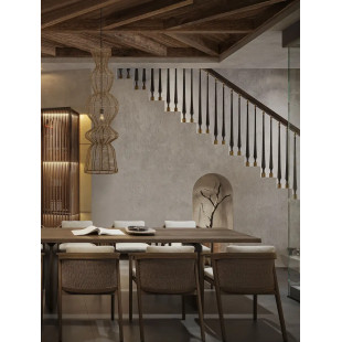 Lampa wisząca rustykalna ze sznurka z wysokim kloszem i łańcuchem Bovel 38cm H136cm brązowa