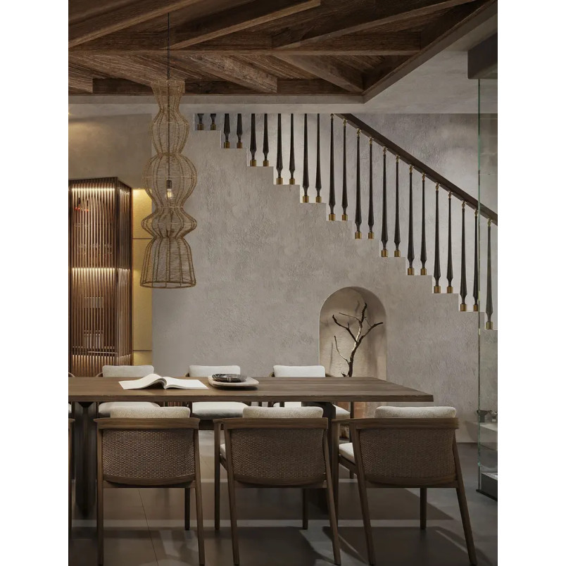 Lampa wisząca rustykalna ze sznurka z wysokim kloszem i łańcuchem Bovel 38cm H136cm brązowa