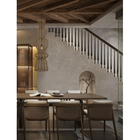Lampa wisząca rustykalna ze sznurka z wysokim kloszem i łańcuchem Bovel 38cm H136cm brązowa
