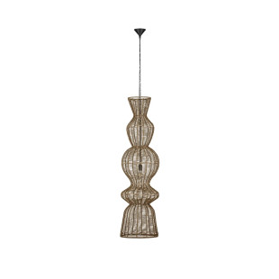 Lampa wisząca rustykalna ze sznurka z wysokim kloszem i łańcuchem Bovel 38cm H136cm brązowa
