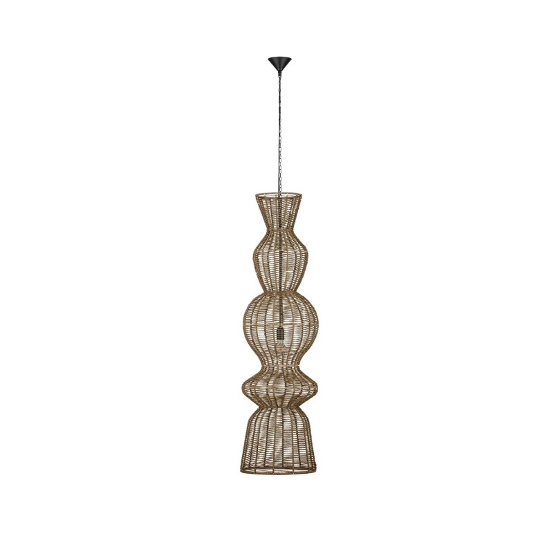 Lampa wisząca rustykalna ze sznurka z wysokim kloszem i łańcuchem Bovel 38cm H136cm brązowa
