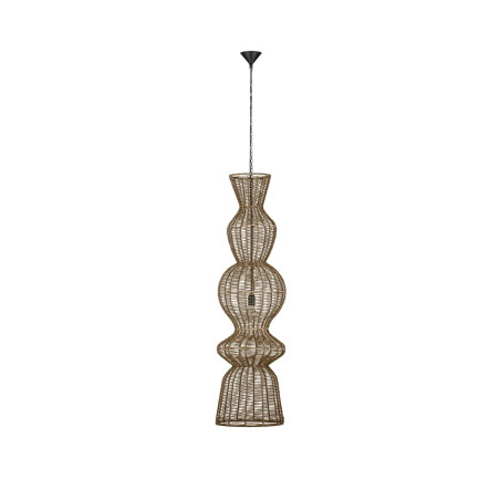 Lampa wisząca rustykalna ze sznurka z wysokim kloszem i łańcuchem Bovel 38cm H136cm brązowa