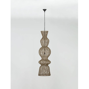 Lampa wisząca rustykalna ze sznurka z wysokim kloszem i łańcuchem Bovel 38cm H136cm brązowa