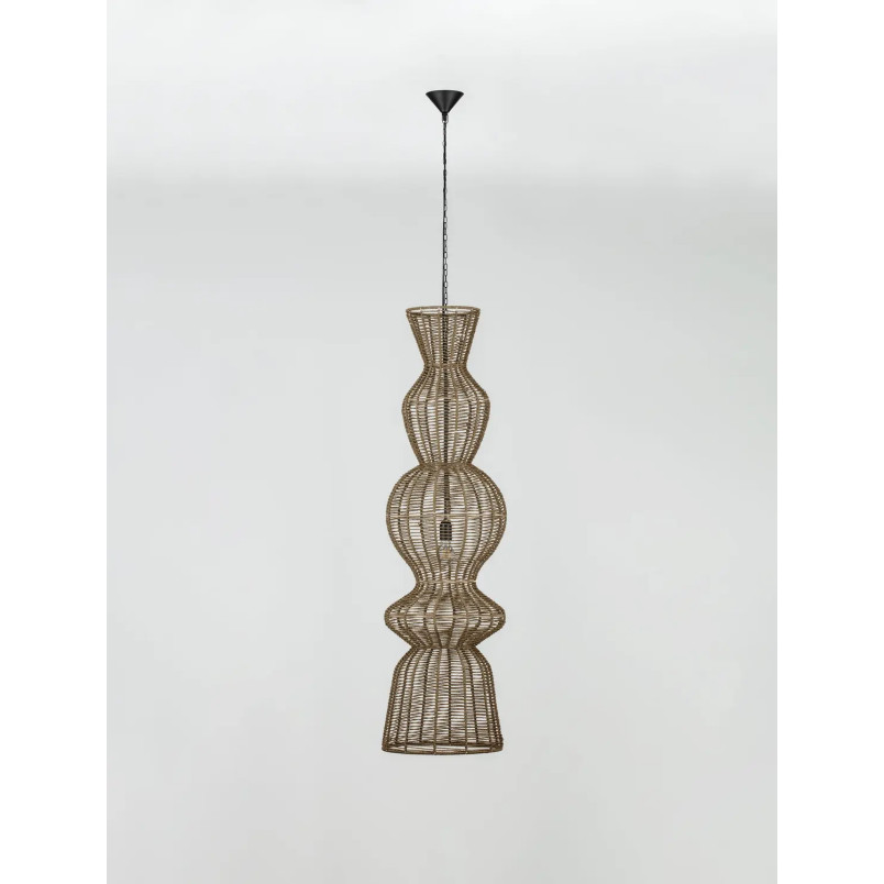 Lampa wisząca rustykalna ze sznurka z wysokim kloszem i łańcuchem Bovel 38cm H136cm brązowa