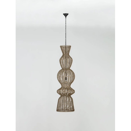Lampa wisząca rustykalna ze sznurka z wysokim kloszem i łańcuchem Bovel 38cm H136cm brązowa