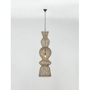 Lampa wisząca rustykalna ze sznurka z wysokim kloszem i łańcuchem Bovel 38cm H136cm brązowa