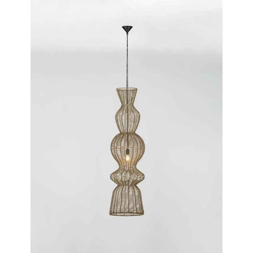 Lampa wisząca rustykalna ze sznurka z wysokim kloszem i łańcuchem Bovel 38cm H136cm brązowa