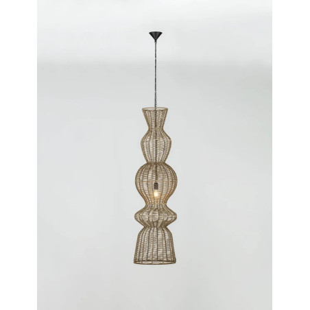 Lampa wisząca rustykalna ze sznurka z wysokim kloszem i łańcuchem Bovel 38cm H136cm brązowa