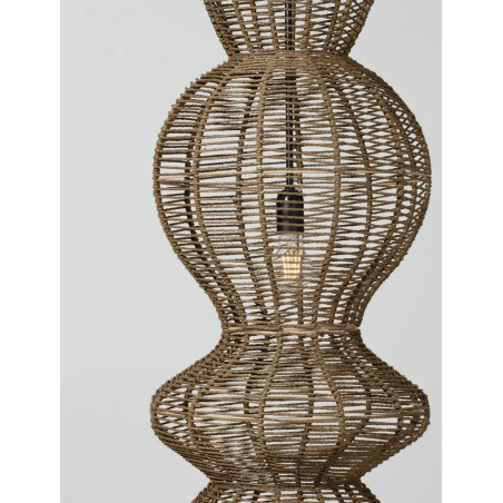 Lampa wisząca rustykalna ze sznurka z wysokim kloszem i łańcuchem Bovel 38cm H136cm brązowa