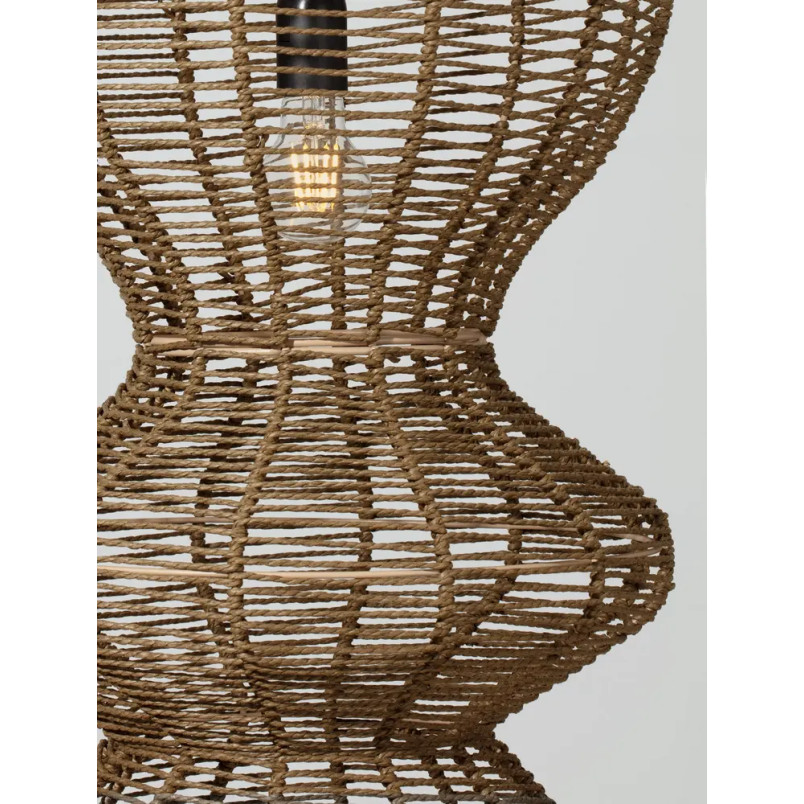 Lampa wisząca rustykalna ze sznurka z wysokim kloszem i łańcuchem Bovel 38cm H136cm brązowa