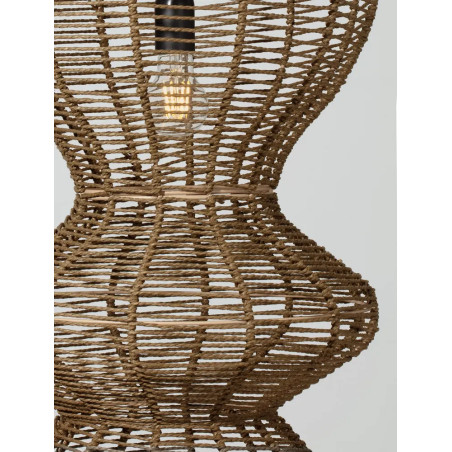 Lampa wisząca rustykalna ze sznurka z wysokim kloszem i łańcuchem Bovel 38cm H136cm brązowa