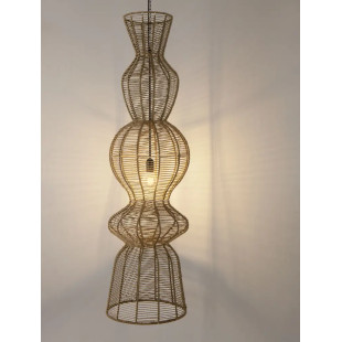 Lampa wisząca rustykalna ze sznurka z wysokim kloszem i łańcuchem Bovel 38cm H136cm brązowa