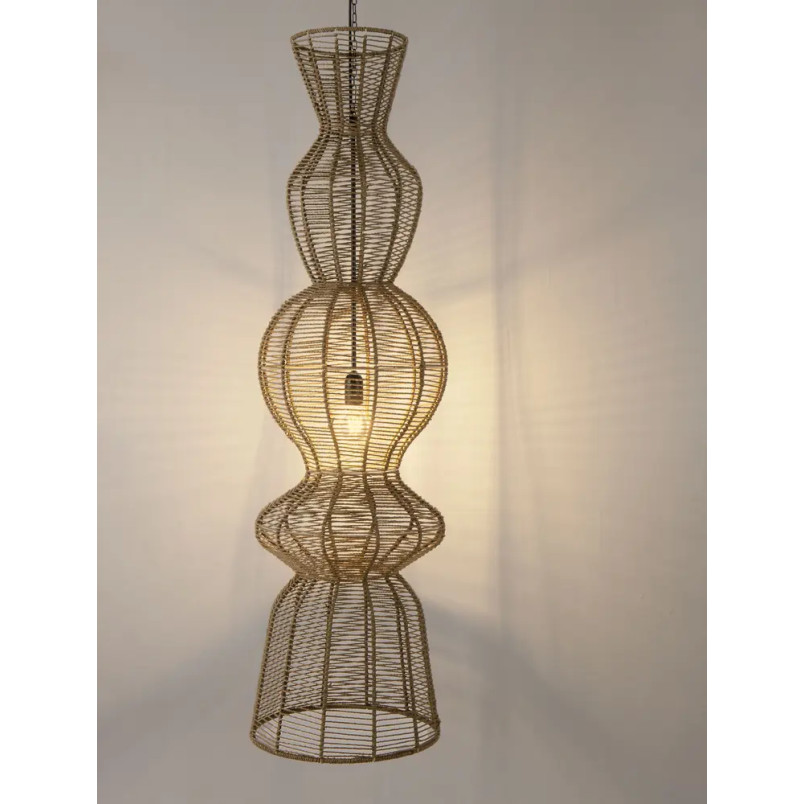 Lampa wisząca rustykalna ze sznurka z wysokim kloszem i łańcuchem Bovel 38cm H136cm brązowa