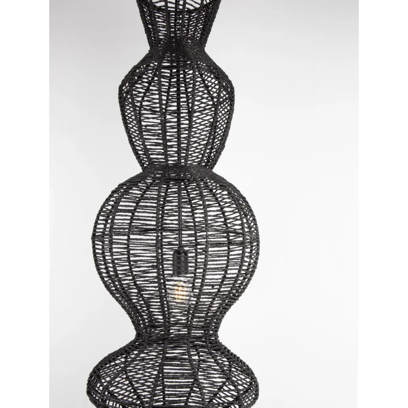 Lampa wisząca rustykalna ze sznurka z wysokim kloszem łańcuchem Bovel 38cm H136cm czarna