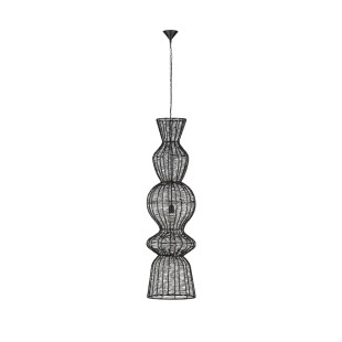 Lampa wisząca rustykalna ze sznurka z wysokim kloszem łańcuchem Bovel 38cm H136cm czarna