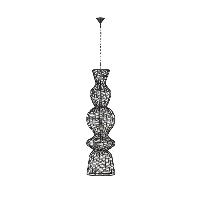 Lampa wisząca rustykalna ze sznurka z wysokim kloszem łańcuchem Bovel 38cm H136cm czarna