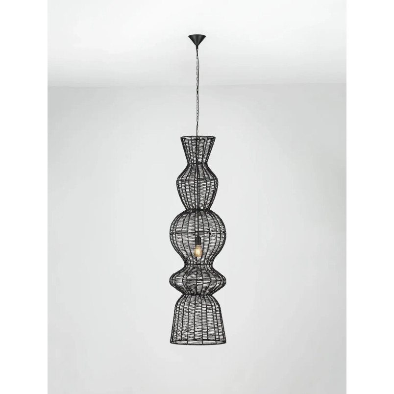 Lampa wisząca rustykalna ze sznurka z wysokim kloszem łańcuchem Bovel 38cm H136cm czarna