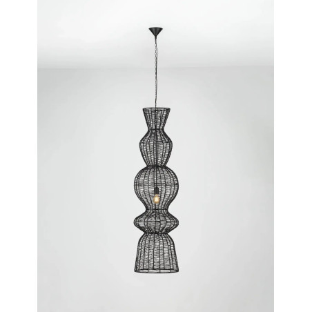 Lampa wisząca rustykalna ze sznurka z wysokim kloszem łańcuchem Bovel 38cm H136cm czarna