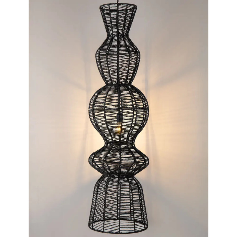 Lampa wisząca rustykalna ze sznurka z wysokim kloszem łańcuchem Bovel 38cm H136cm czarna