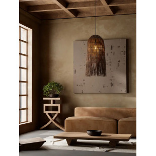 Lampa wisząca rattanowa w wysokim kloszem boho Yaman 29cm H67cm brązowa