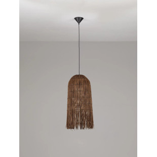 Lampa wisząca rattanowa w wysokim kloszem boho Yaman 29cm H67cm brązowa