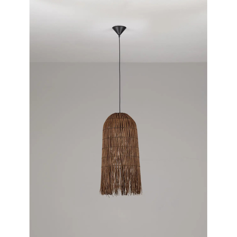 Lampa wisząca rattanowa w wysokim kloszem boho Yaman 29cm H67cm brązowa