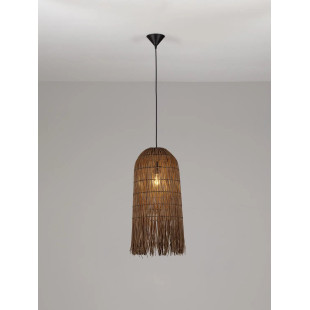 Lampa wisząca rattanowa w wysokim kloszem boho Yaman 29cm H67cm brązowa