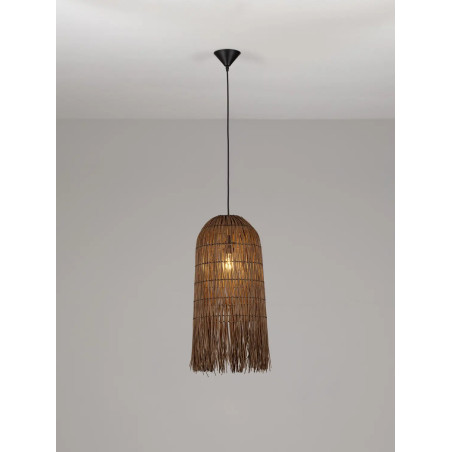 Lampa wisząca rattanowa w wysokim kloszem boho Yaman 29cm H67cm brązowa