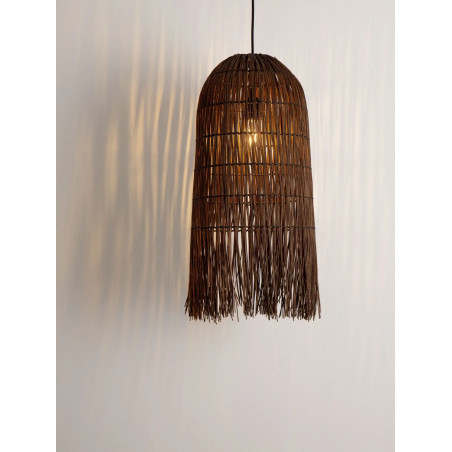 Lampa wisząca rattanowa w wysokim kloszem boho Yaman 29cm H67cm brązowa