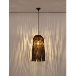 Lampa wisząca rattanowa w wysokim kloszem boho Yaman 29cm H67cm brązowa