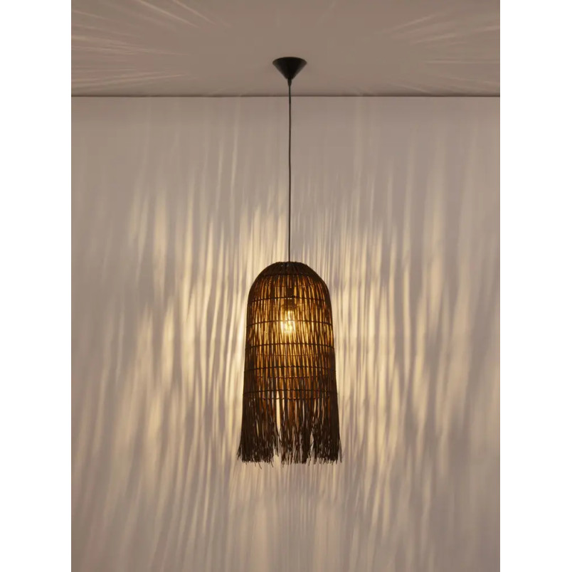 Lampa wisząca rattanowa w wysokim kloszem boho Yaman 29cm H67cm brązowa