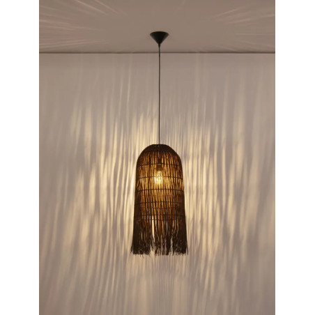 Lampa wisząca rattanowa w wysokim kloszem boho Yaman 29cm H67cm brązowa