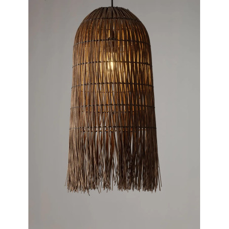 Lampa wisząca rattanowa w wysokim kloszem boho Yaman 29cm H67cm brązowa