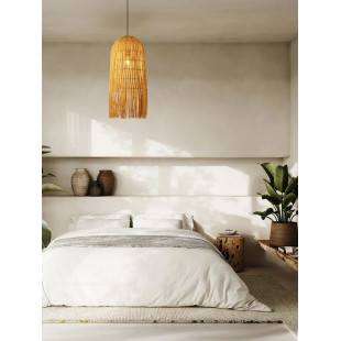 Lampa wisząca rattanowa w wysokim kloszem boho Yaman 29cm H67cm