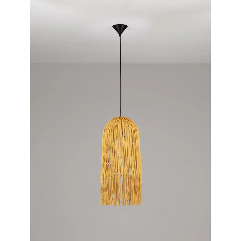 Lampa wisząca rattanowa w wysokim kloszem boho Yaman 29cm H67cm