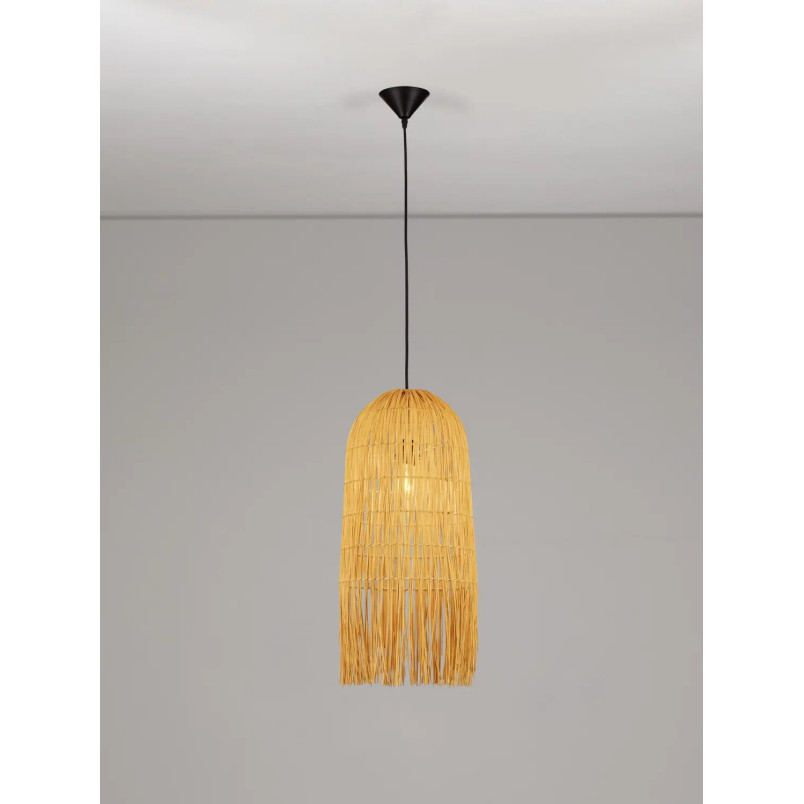 Lampa wisząca rattanowa w wysokim kloszem boho Yaman 29cm H67cm
