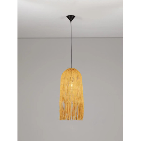 Lampa wisząca rattanowa w wysokim kloszem boho Yaman 29cm H67cm