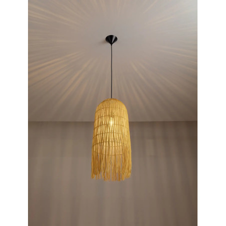 Lampa wisząca rattanowa w wysokim kloszem boho Yaman 29cm H67cm