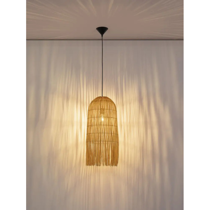 Lampa wisząca rattanowa w wysokim kloszem boho Yaman 29cm H67cm