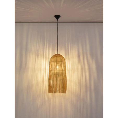 Lampa wisząca rattanowa w wysokim kloszem boho Yaman 29cm H67cm