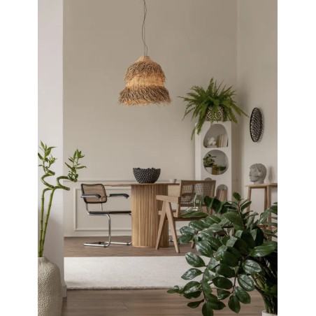 Duża lampa wisząca boho z trawy morskiej Yasaki 80cm H:61cm brązowa